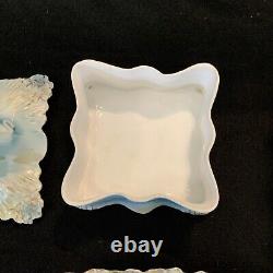 Vintage Antique RS Prussia Icicle Swans Lake- Dresser Set Tray Powder Box Hair