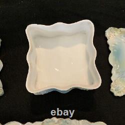 Vintage Antique RS Prussia Icicle Swans Lake- Dresser Set Tray Powder Box Hair