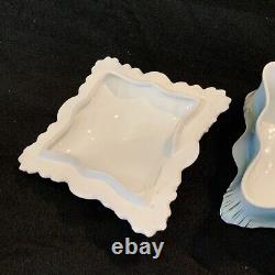 Vintage Antique RS Prussia Icicle Swans Lake- Dresser Set Tray Powder Box Hair