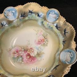 Vintage Antique RS Prussia Icicle Swans Lake- Large 11 Serving Bowl