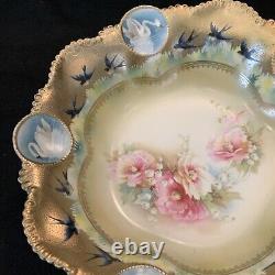 Vintage Antique RS Prussia Icicle Swans Lake- Large 11 Serving Bowl