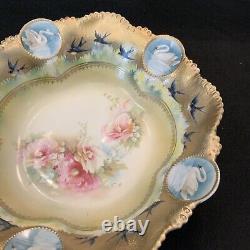 Vintage Antique RS Prussia Icicle Swans Lake- Large 11 Serving Bowl