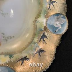 Vintage Antique RS Prussia Icicle Swans Lake- Large 11 Serving Bowl