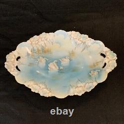 Vintage Antique RS Prussia Icicle Swans Lake- Large 13 Oval Serving Bowl