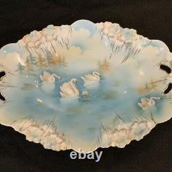 Vintage Antique RS Prussia Icicle Swans Lake- Large 13 Oval Serving Bowl