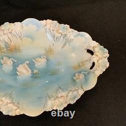 Vintage Antique RS Prussia Icicle Swans Lake- Large 13 Oval Serving Bowl