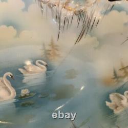 Vintage Antique RS Prussia Icicle Swans Lake- Large 13 Oval Serving Bowl