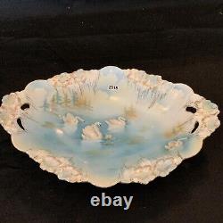 Vintage Antique RS Prussia Icicle Swans Lake- Large 13 Oval Serving Bowl