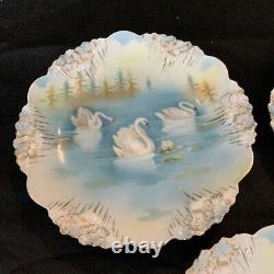Vintage Antique RS Prussia Icicle Swans Lake- Set Of 6 Plates 7.75