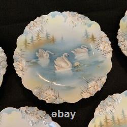 Vintage Antique RS Prussia Icicle Swans Lake- Set Of 6 Plates 7.75