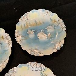 Vintage Antique RS Prussia Icicle Swans Lake- Set Of 6 Plates 7.75