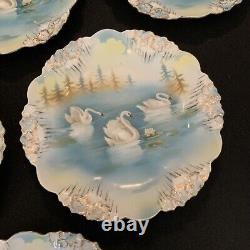 Vintage Antique RS Prussia Icicle Swans Lake- Set Of 6 Plates 7.75