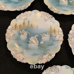 Vintage Antique RS Prussia Icicle Swans Lake- Set Of 6 Plates 7.75