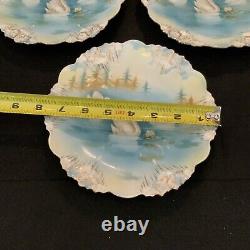 Vintage Antique RS Prussia Icicle Swans Lake- Set Of 6 Plates 7.75