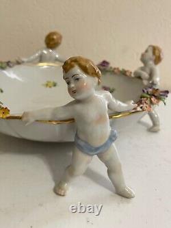 Vintage Antique Von Schierholz German Porcelain Bowl with Children & Floral Dec