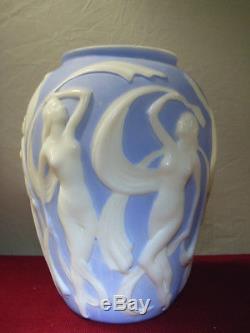 Vintage Art Deco/nouveau Dancing Nude Nymphs Vase Phoenix Glass 1930's