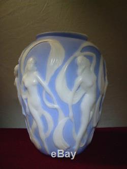 Vintage Art Deco/nouveau Dancing Nude Nymphs Vase Phoenix Glass 1930's