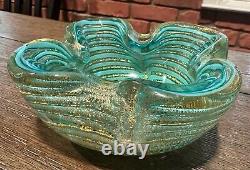 Vintage Baby Blue Murano Barovier & Toso Bowl by Ercole Italian Glass Zebrati