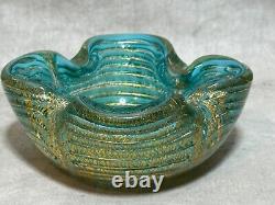 Vintage Baby Blue Murano Barovier & Toso Bowl by Ercole Italian Glass Zebrati