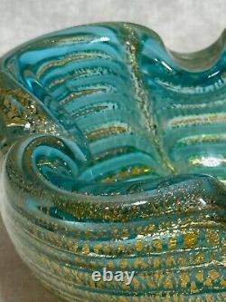 Vintage Baby Blue Murano Barovier & Toso Bowl by Ercole Italian Glass Zebrati