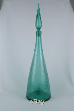 Vintage Blenko Art Glass #920L Sea Green 23.5 Crackle 1960's Husted Decanter
