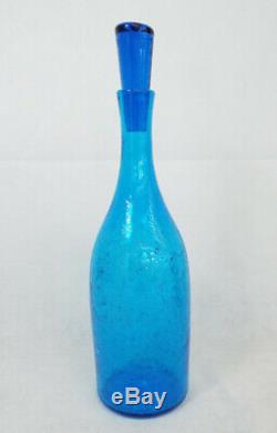 Vintage Blenko BLUE CRACKLE Glass Decanter with Stopper MCM PERFECT Anderson