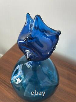 Vintage Blenko Blue Hand Blown Glass Decanter by Wayne Husted #5912