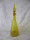 Vintage Blenko Decanter Yellow Crackle Glass With Ground Flame Stopper