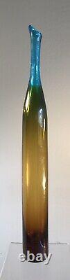 Vintage Blenko Glass 3 Color Stretch Bottle Joel Myers #6427 Htf