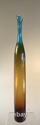 Vintage Blenko Glass 3 Color Stretch Bottle Joel Myers #6427 Htf