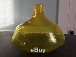 Vintage Blenko Glass Blown Bottle Lemon Yellow