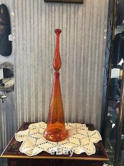 Vintage Blenko Glass Decanter #6029 Orange Crackle Glass By Wayne Husted