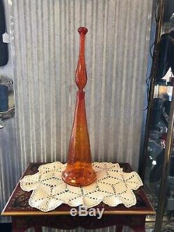 Vintage Blenko Glass Decanter #6029 Orange Crackle Glass By Wayne Husted