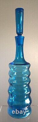 Vintage Blenko Glass Decanter #658 Beehive Turquoise Blue Joel Myers