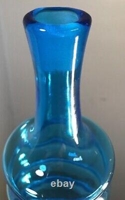 Vintage Blenko Glass Decanter #658 Beehive Turquoise Blue Joel Myers