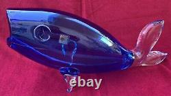 Vintage Blenko Hand Blown Blue Fish Clear Tail with Label 16.5 Long