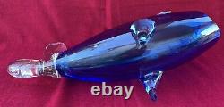 Vintage Blenko Hand Blown Blue Fish Clear Tail with Label 16.5 Long