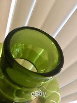 Vintage Blenko Handblown Glass Architectural Scale #6534 Decanter In Olive Green
