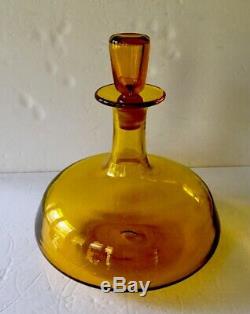 Vintage Blenko Jonquil American Art Glass Ships Liquor Decanter Amber Yellow 10