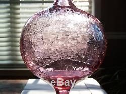 Vintage Blenko Rose Crackle Glass Decanter Hand Blown Art Glass from WV, USA