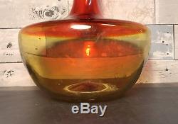 Vintage Blenko Tangerine Amberina Orange 14.5 Decanter Bottle Art Glass