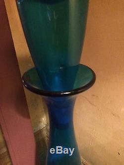 Vintage Blenko Turquoise Glass Big A$$ Vase With Stopper Huge
