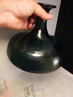Vintage Blenko Wayne Husted American Art Glass Barware Decanter Bottle CHARCOAL