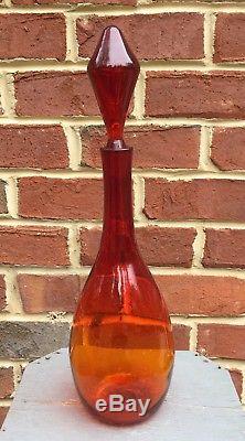 Vintage Blenko glass Wayne Husted decanter Amberina Tangerine Stopper