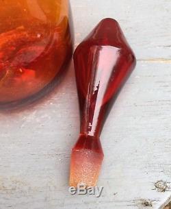 Vintage Blenko glass Wayne Husted decanter Amberina Tangerine Stopper