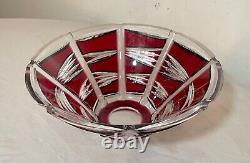Vintage Bohemian Czech centerpiece cranberry red cut to clear glass crystal bowl