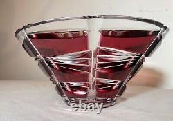 Vintage Bohemian Czech centerpiece cranberry red cut to clear glass crystal bowl