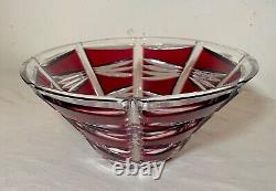 Vintage Bohemian Czech centerpiece cranberry red cut to clear glass crystal bowl