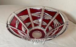 Vintage Bohemian Czech centerpiece cranberry red cut to clear glass crystal bowl