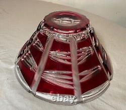 Vintage Bohemian Czech centerpiece cranberry red cut to clear glass crystal bowl